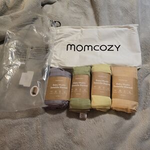 Momcozy Baby Muslin Swaddle Blanket Set - Purple, Green, Yellow, Tan